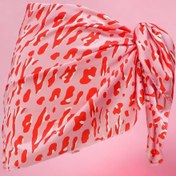 Resim pistore Pembe Kırmızı Geometrik Desenli Kısa Pareo Saten Iç Göstermez Kadın Plaj Elbisesi Yeni Sezon 