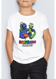 Resim Rainbow Friends Roblox Baskılı Unisex Çocuk Tişört T-shirt Mr-06 Beyaz 