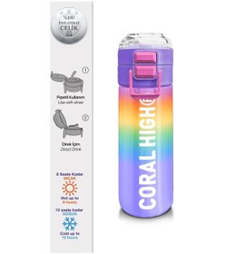 Resim Coral High Kids Renk Geçişli Desenli Pipetli Ve Direkt İçim Çelik Termos 500 Ml 31863 Rose Gold 