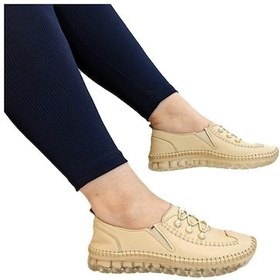 Resim Voyager 9871 Bej Hakiki Deri Boncuklu Bayan Ayakkabı Bej 