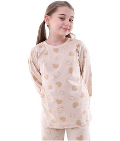 Resim Geyik Desenli Kız Çocuk Pijama Takımı Bej 