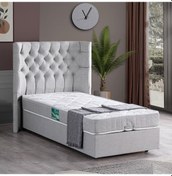 Resim Setaymobilya Baza, Matilda Tek Kişilik Baza + Başlık + Comfort Yatak, Açık Gri 