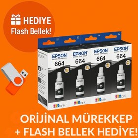 Resim Epson T664 Ecotank L3070 Orjinal 4'lü Siyah Mürekkep 14u1754 