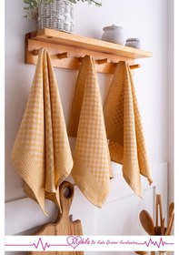 Resim 2 Adet 40x60 Dama Desen Mutfak Havlusu, Sunum Havlusu, Dekoratif Havlu Sarı 