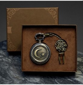 Resim Kişiye Özel Retro Vintage Türk Bayraklı Köstekli Cep Saati 