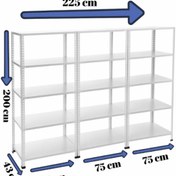 Resim RafBurada 5 Katlı 3'lü Galvaniz Çelik Raf - Depo, Arşiv, Kiler, Dosya, Market Rafı 43x75 Cm-200 Cm-0.70 Mm 