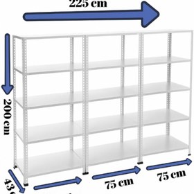 Resim RafBurada 5 Katlı 3'lü Galvaniz Çelik Raf - Depo, Arşiv, Kiler, Dosya, Market Rafı 43x75 Cm-200 Cm-0.70 Mm 