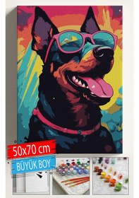 Resim Sayılarla Boyama Seti Numaralı Tuval Fırça Boya Dahil Kasnaklı Set 50x70 Cm - Renkli Köpek 01 