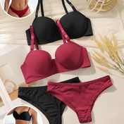 Resim Kadınlar için 2'li Seksi Askısız Push-Up İç Çamaşırı Seti - Kaymaz, Balenli Destek, Naylon & Elastan Karışımı, Elde Yıkanabilir 