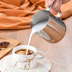 Resim 1 adet Paslanmaz Çelik Latte Sanat Bardağı - Süt Köpürtme & Kahve Süslemeleri için Mükemmel, Ev veya Kafe Kullanımı için İdeal 