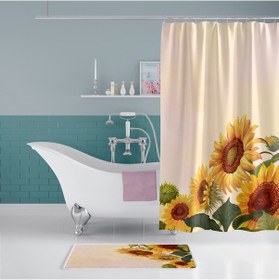 Resim Sunflower Banyo Perdesi-180x200 cm Duş Perdesi-Ayçiçek Desen Banyo Duş Perdesi-Sarı Banyo Perdesi Sarı 