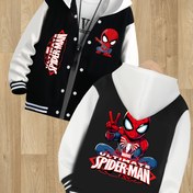 Resim 1 adet, Marvel Erkek Çocuk Beyzbol Ceketi, sevimli Spider-Man desenli, çift taraflı baskı, klasik beyzbol ceket stili, dışarı çıkacak çocuklar için mükemmel seçim, geziler, partiler, tema etkinlikleri vb. için uygun, Çocuk Bayramı hediyesi 
