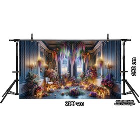 Resim Venspor Romantik Mum Işığı ve Çiçeklerle Bezeli İç Mekan Arkaplan, 200x150cm, Fon, Duvar Örtüsü 