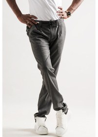 Resim Ecer Tek Pileli Slimfit Beli Lastikli Ve İplikli Çizgili Kışlık Erkek Kumaş Pantolon 001 