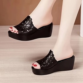 Resim Yeni Kadın Yüksek Topuklu Terlikler, Yay ve Püskül ile Moda Balık Ağızlı Terlik Yaz için 