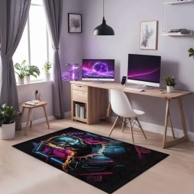 Resim Bater Kadife Oyuncu Odası Halısı Kaymaz Pamuk Tabanlı Yıkanabilir Antibakteriyel Gamer, Gaming Halısı 120X180 