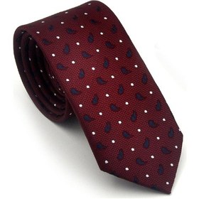 Resim Gaffy Beyaz Lacivert Desenli Bordo Dokuma Kumaş Mendilli Slim Fit Kravat // Sdk-2612-4 Bordo 