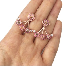 Resim My Story Pembe Şeftali Çiçeği Rose Gümüş Küpe 