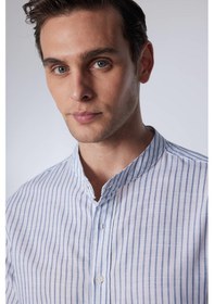 Resim Tudors Slim Fit Uzun Kollu Dar Kalıp Hakim Yaka Çizgili Yazlık Keten Doku Erkek Gömlek-30953-çok Renkli Çok Renkli 