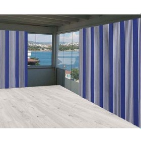 Resim Ceylan Home Balkon Perdesi Mavi İnce Çizgili Ölçü Seçenekli Mavi - Beyaz 