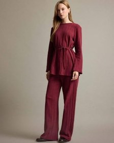 Resim DeFacto%100 Pamuk Wide Leg Geniş Paça Pantolon Bordo 