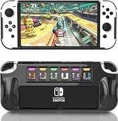 Resim HEATFUN Switch OLED Grip Case, Switch OLED Protective Case with Game Slots (Up to 6 Game Cards) - Switch OLED Accessories (Black) 