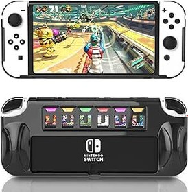 Resim HEATFUN Switch OLED Grip Case, Switch OLED Protective Case with Game Slots (Up to 6 Game Cards) - Switch OLED Accessories (Black) 