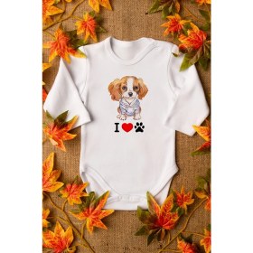 Resim Limon Bebek Sevimli Köpek Organik Baskılı Uzun Pamuklu Zıbın 