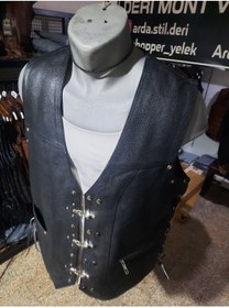 Resim ArdaStilDeri Hakiki Deri Motorcu Chopper Deri Yelek 