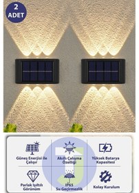 Resim Modern Solar Güneş Enerjili 6 Ledli Bahçe Aydınlatması Aplik Sarı Işık Led Lamba 2 Adet 
