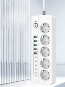 Resim Yellowtech Akıllı Çoklu Priz 5’li Akım Korumalı | Power Tuşlu | 5 Type-C + 4 USB + 20W QC | 2m 