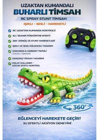 Resim Uzaktan Kumandalı 6 Fonksiyonlu Sesli Hareketli Suda Yüzen Su Püskürten Oyuncak Robot Timsah 