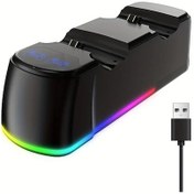 Resim Gaojunshop01 Ps4 Kumandaları İçin, Aynı Anda İki Şarj, Yerleşik Işık Göstergeli, Temaslı Şarj İle Aşınma Önleyici Rgb Siyah. 
