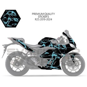 Resim Yamaha R25 2019-2024 Kaplama Sticker Şimşek Yıldırım Motor Kaplama Modeli Hazır Kit 2019 / 2023 Uyumlu Mavi 