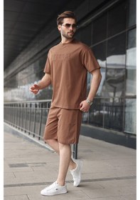 Resim Kahverengi Erkek Şort T-shirt Takım E7347 