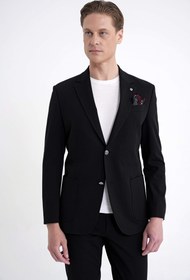 Resim Comfort Fit Çift Yırtmaç Torba Cep Metal Düğmeli Siyah Blazer Ceket C 734 - Siyah / SİYAH - 58 