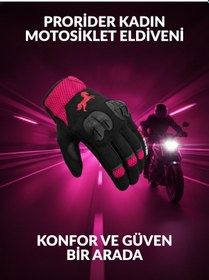 Resim Yüksek Korumalı Kadın Motosiklet Eldiveni Pembe Avuç İçi Slider Korumalı 