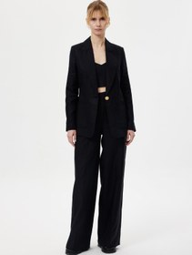 Resim Keten Blazer Ceket - Siyah / 42 