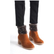 Resim Katya Fermuarlı Ortopedik Taban Topuklu Kürk Detaylı Süet Kadın Bot Stt - Taba Taba 