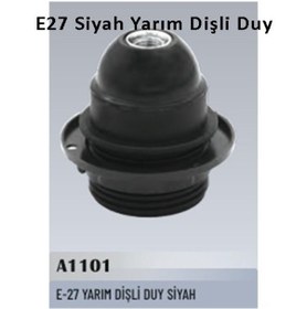 Resim 50 Adet E27 Siyah Yarım Dişli Duy 