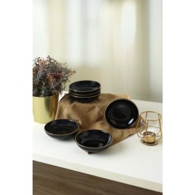 Resim Keramika Siyah Gold Halka Çerezlik / Sosluk 13 cm 6 Adet 