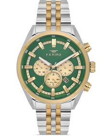 Resim FERRO Quartz Çelik Altın/Gri Yeşil Kadran 41 mm Erkek Kol Saati 