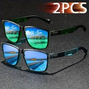 Resim 2 adet Vintage Kare Gözlük, Lüks Marka Tasarımcı, PC Çerçeve ve Lens, Tam Çerçeveli, Anti-Parlama, Tropikal Stil, Erkekler ve Kadınlar için, Sürüş ve Seyahat için İdeal 