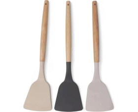 Resim AyrStore Bambu Saplı Silikon Geniş Spatula, Bambu Uzun Silikon Geniş Spatula 27CM 3 Renk Seçenekli 