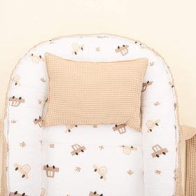 Resim Babynest ve Yastık- Çift Taraflı - Bej Petek - Kahverengi Arabalar 