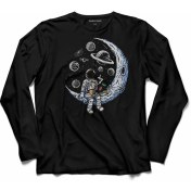 Resim Kendim Seçtim Astronot Drınkın Coffee Nasa Ay Uzun Kollu Tişört Baskılı Çocuk T-Shirt 