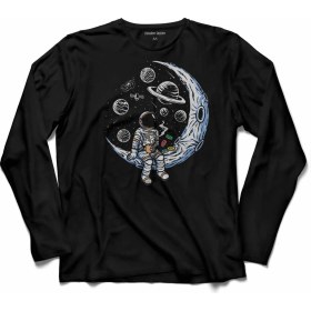 Resim Kendim Seçtim Astronot Drınkın Coffee Nasa Ay Uzun Kollu Tişört Baskılı Çocuk T-Shirt 
