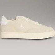 Resim Calvin Klein Kadın Deri Bağlamalı Düz Taban Yuvarlak Burun Ck Desenli Bej Sneaker YW0YW01767-AD6 