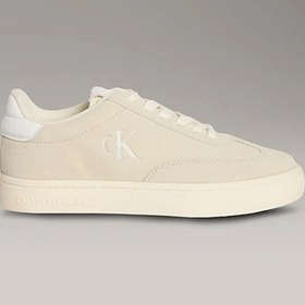Resim Calvin Klein Kadın Deri Bağlamalı Düz Taban Yuvarlak Burun Ck Desenli Bej Sneaker YW0YW01767-AD6 