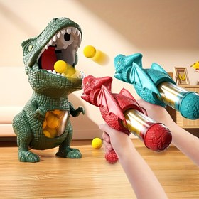 Resim 1'li Paket Dinozor Savaş Arenası Oyunu - Atış Fırlatıcı ile Ebeveyn-Çocuk Etkileşimli, Güvenli Yumuşak Mermi, 3-8 Yaş, Doğum Günü Partisi & Aile Oyun Gece - Yeşil Dinozor Atıcı Tabancası 